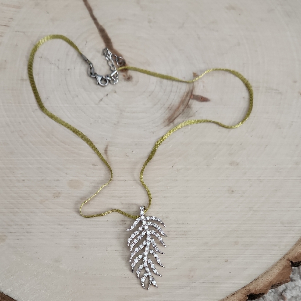 Lovely Leaf Pendant with Yellow Look Chain ADI 925 Sterling with Cubic Zirconia